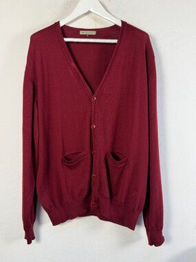 Peter Christian Cardigan Men's XL Merino Wool Burgundy V-Neck Pocket Sweater